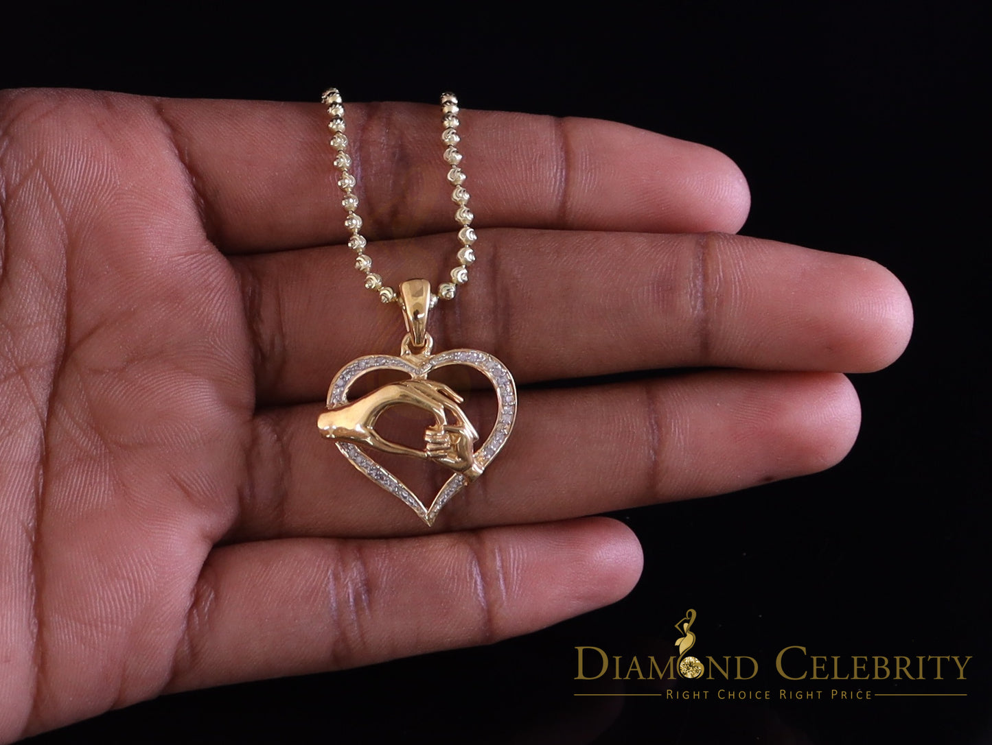 DiamondCelebritees Real 0.10ct Diamond Sterling Silver Heart In MOM'S CARE Necklace Yellow Pendant