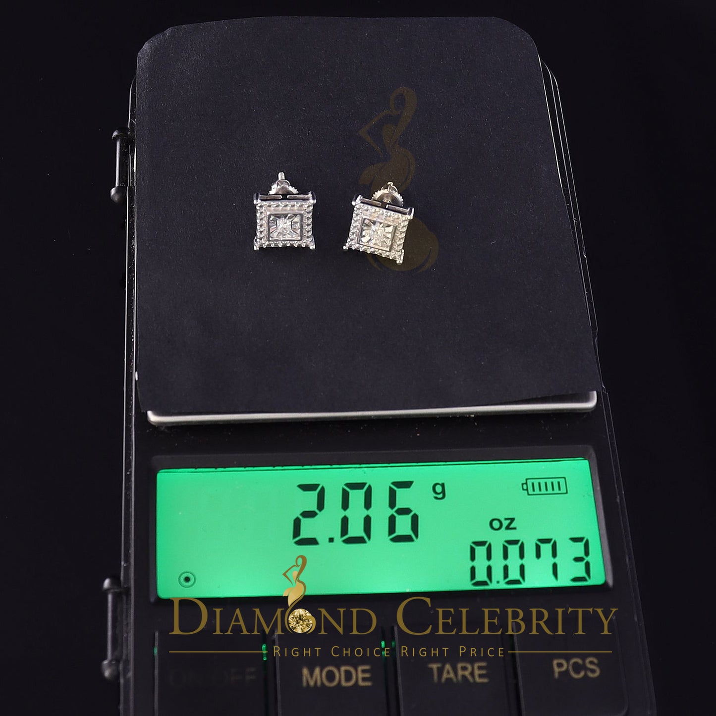 DiamondCelebritees 0.10ct Diamond Stud Squre Earrings For Women White 925 Sterling Silver For Men