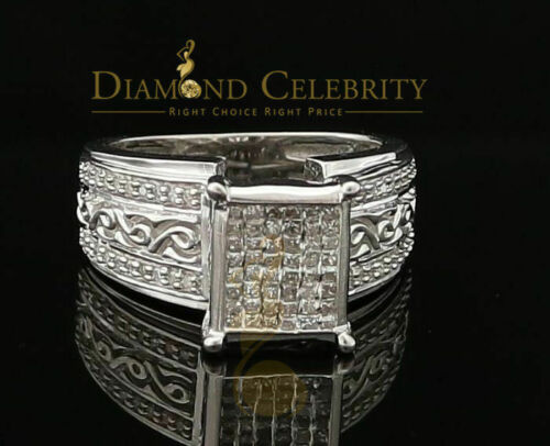 DiamondCelebritees Real Diamond 0.50 CT 925 Silver White Shiny Womens Square Engagement Ring Sz 8