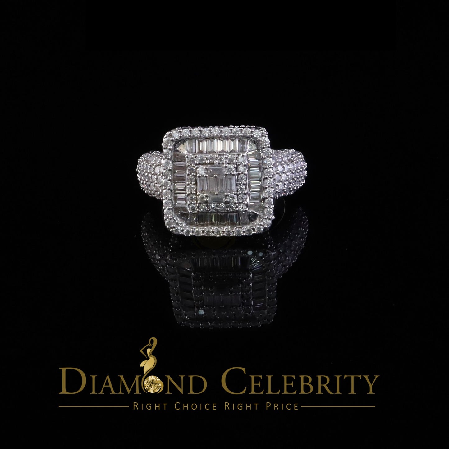 DiamondCelebritees Sterling 925 White Silver 4.50ct VVS D Baguette Moissanite Ring Size 10 Men's