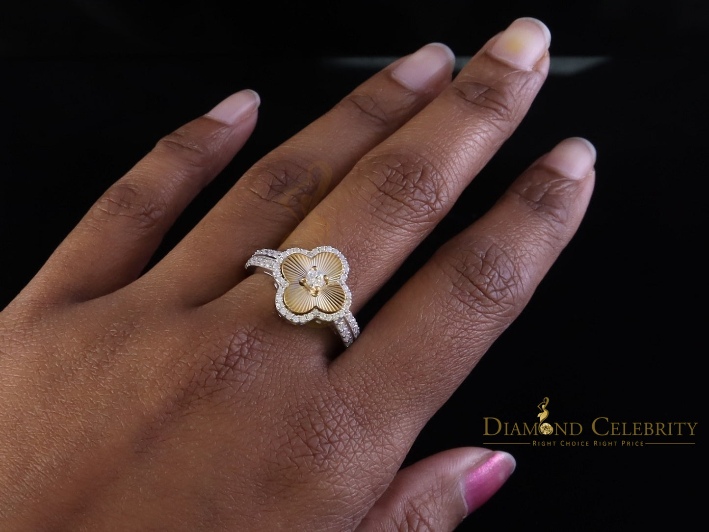DiamondCelebritees 1.25ct VVS D Silver Moissanite Clover Shape Women's 925 Silver White Ring Size 7