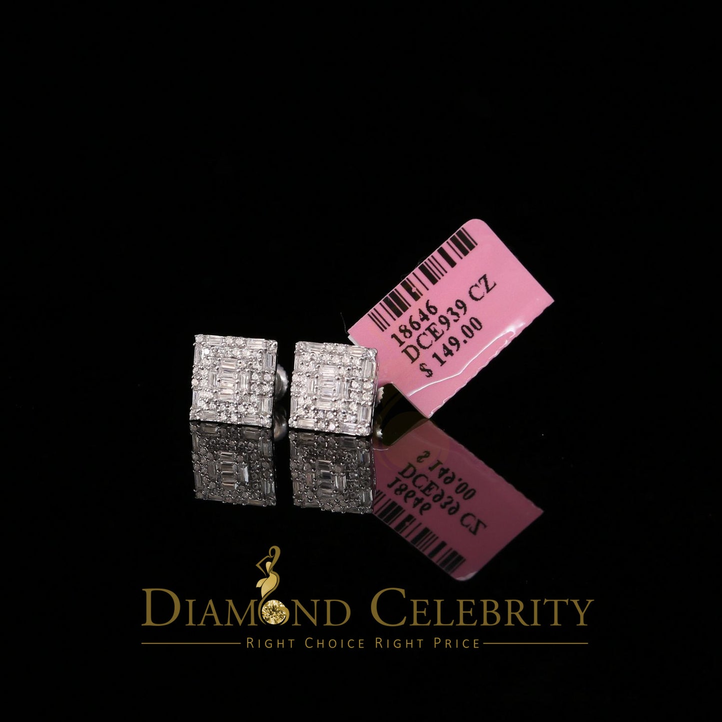 DiamondCelebritees White 925 Sterling Silver 0.72ct Cubic Zirconia Hip Hop Women's Square Earrings