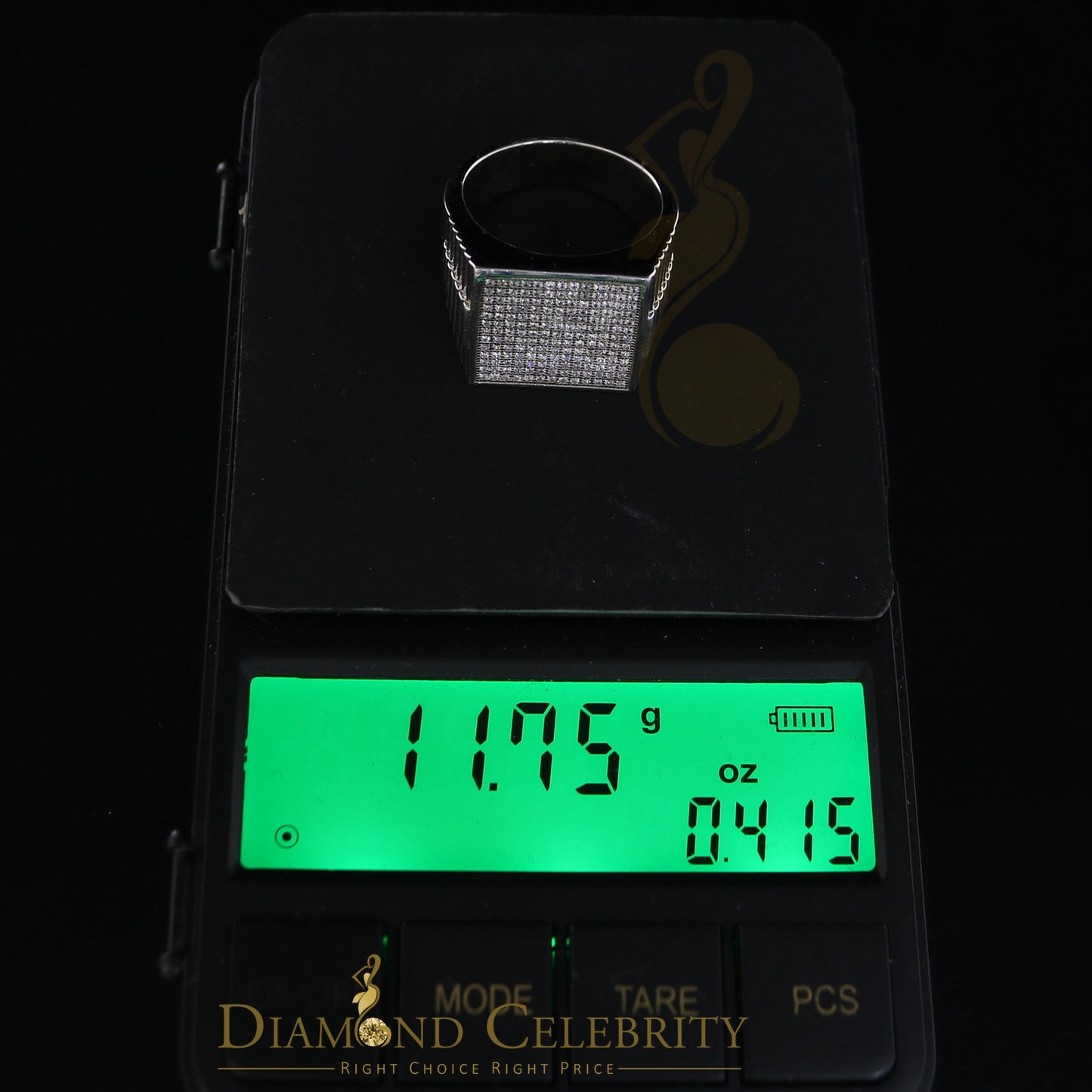 DiamondCelebritees 925 Silver White 1.70ct Cubic Zirconia Wide Square Cocktail Men's Ring Size 10
