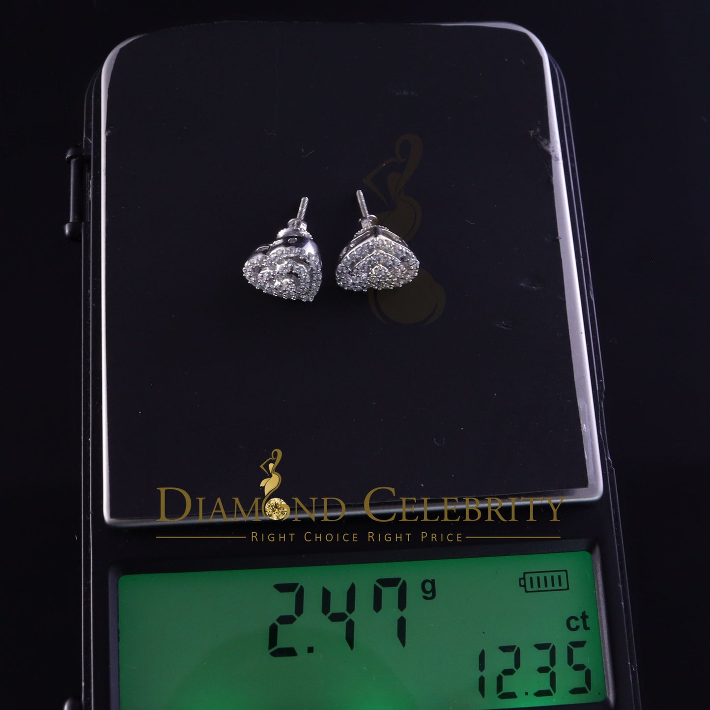 DiamondCelebritees 1.07ct Cubic Zirconia 925 White Sterling Silver Women's Hip Hop Heart Earrings
