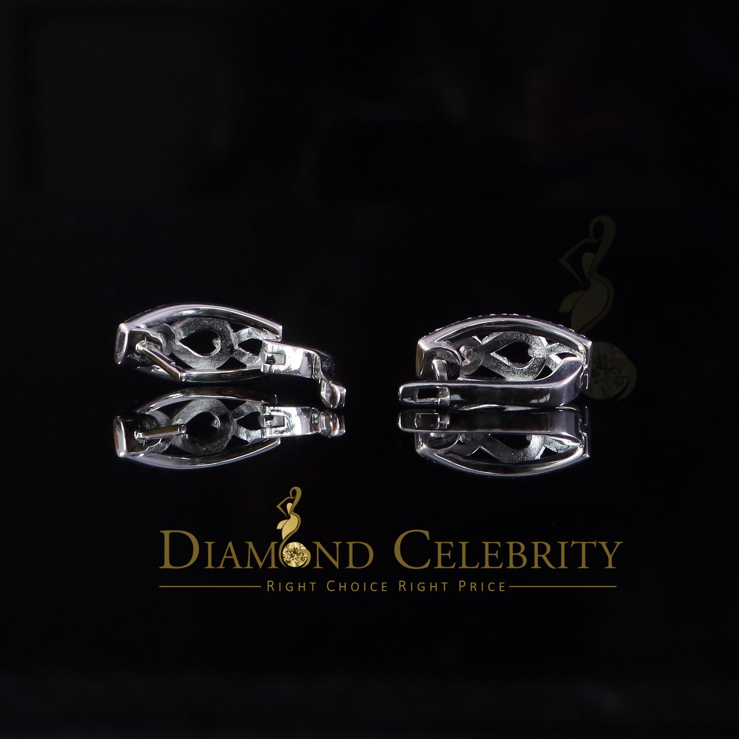DiamondCelebritees Iced 2 row Huggie Mens hip hop white Gold 925 Sterling Silver Hoop earrings