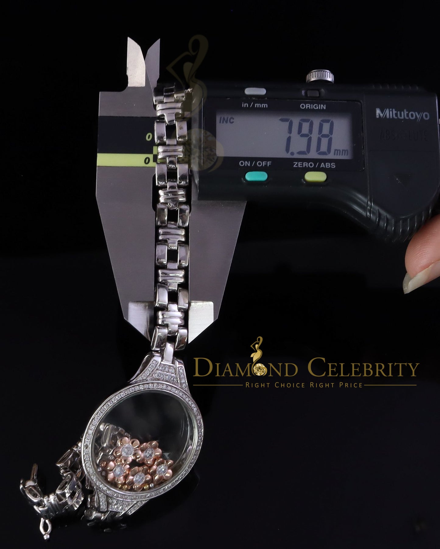 Diamondcelebritees 925 Silver White Floating Flowers Bracelet Iced Out with Cubic Zirconia SZ 7