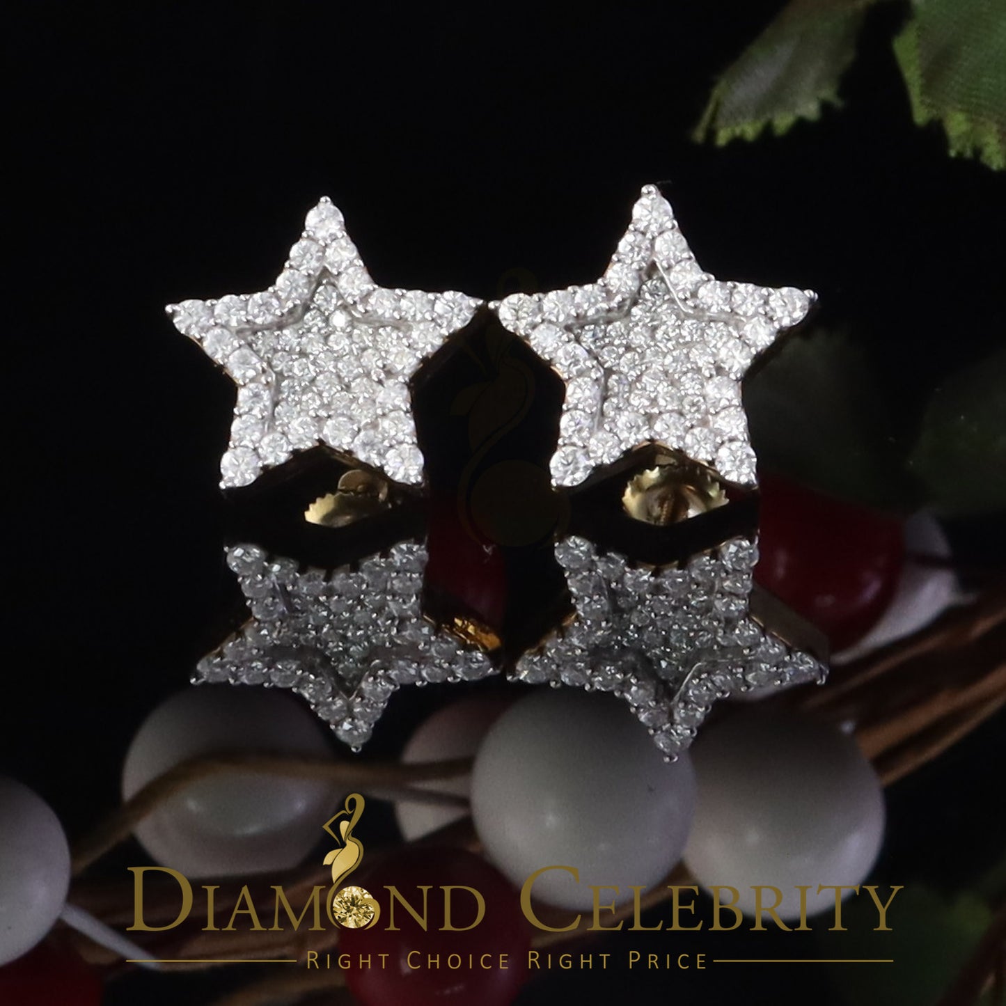 DiamondCelebritees 925 Yellow Silver 1.00ct VVS 'D' Moissanite Star Stud Earring Men's/Womens