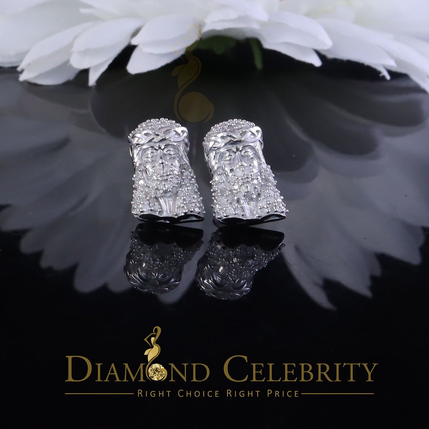 DiamondCelebritees 0.50ct Diamond 925 Sterling Silver White for Men's & Women Stud JESUS Earrings