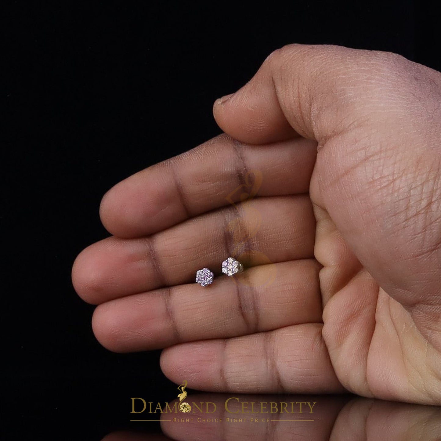 Diamondcelebritees Women's 925 Silver White 0.25ct VVS 'D' Pink Moissanite Floral Stud Earrings