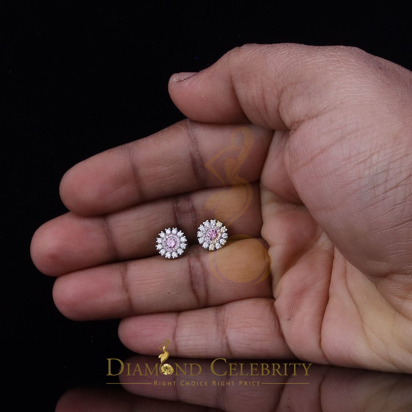 Diamondcelebritees 925 Silver White 1.00ct VVS 'D' Pink Moissanite Round Mens/Women's Stud Earrings