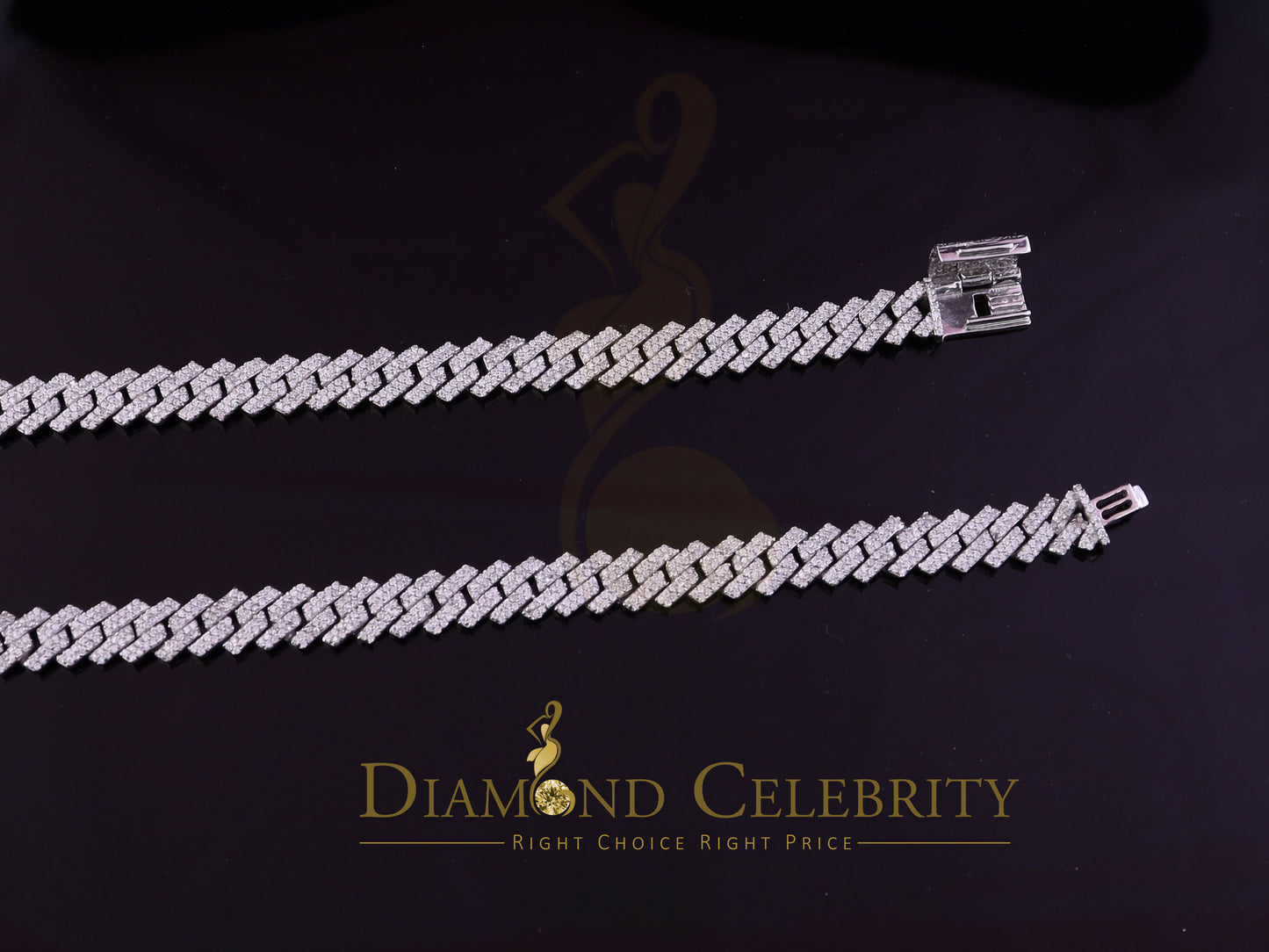 DiamondCelebritees White Cuban Moissanite Necklace Wdth 8mm Length sz 20inch Sterling Silver