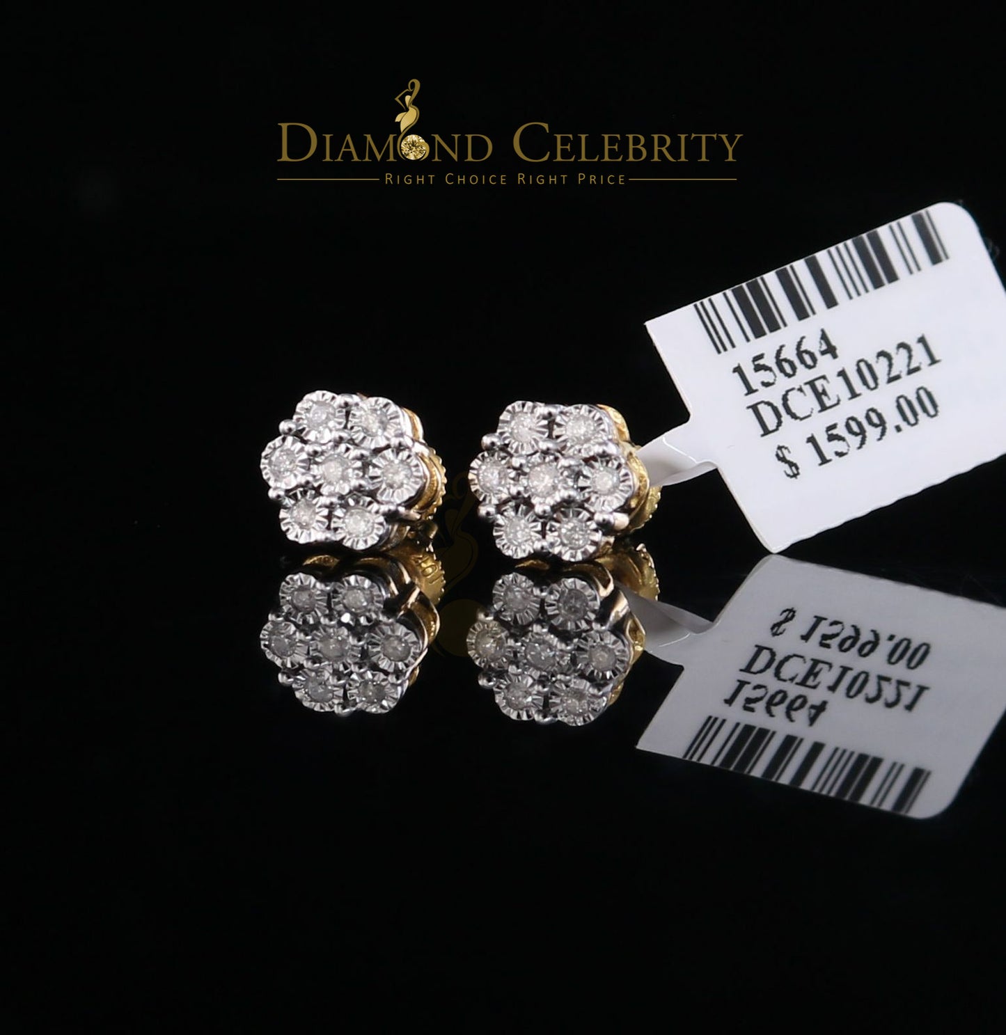 DiamondCelebriteesMen's 10K Real Yellow Gold Real 0.10CT Diamond illusion Stud Earrings for Women