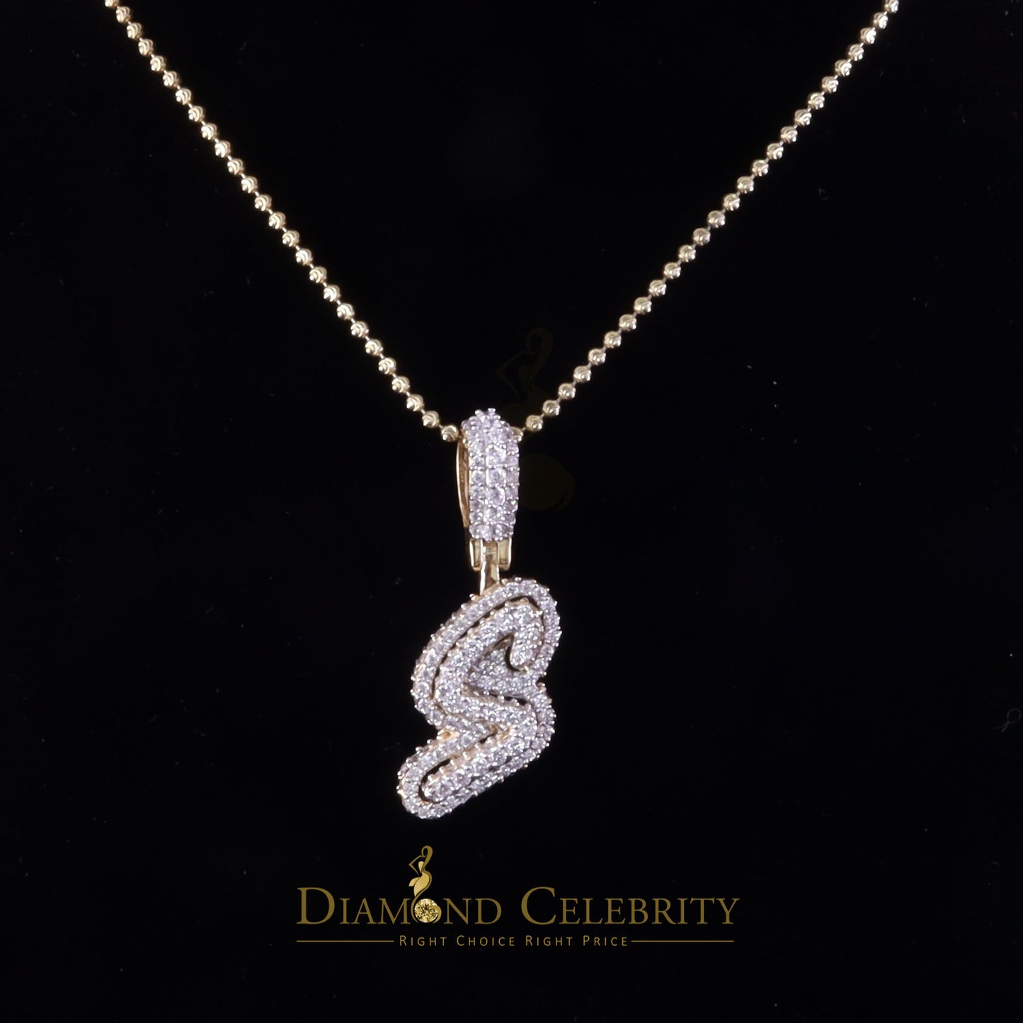 DiamondCelebritees Yellow Cursive 3D Alphabet Shape 925 Sterling Silver Cubic Zirconia Pendant