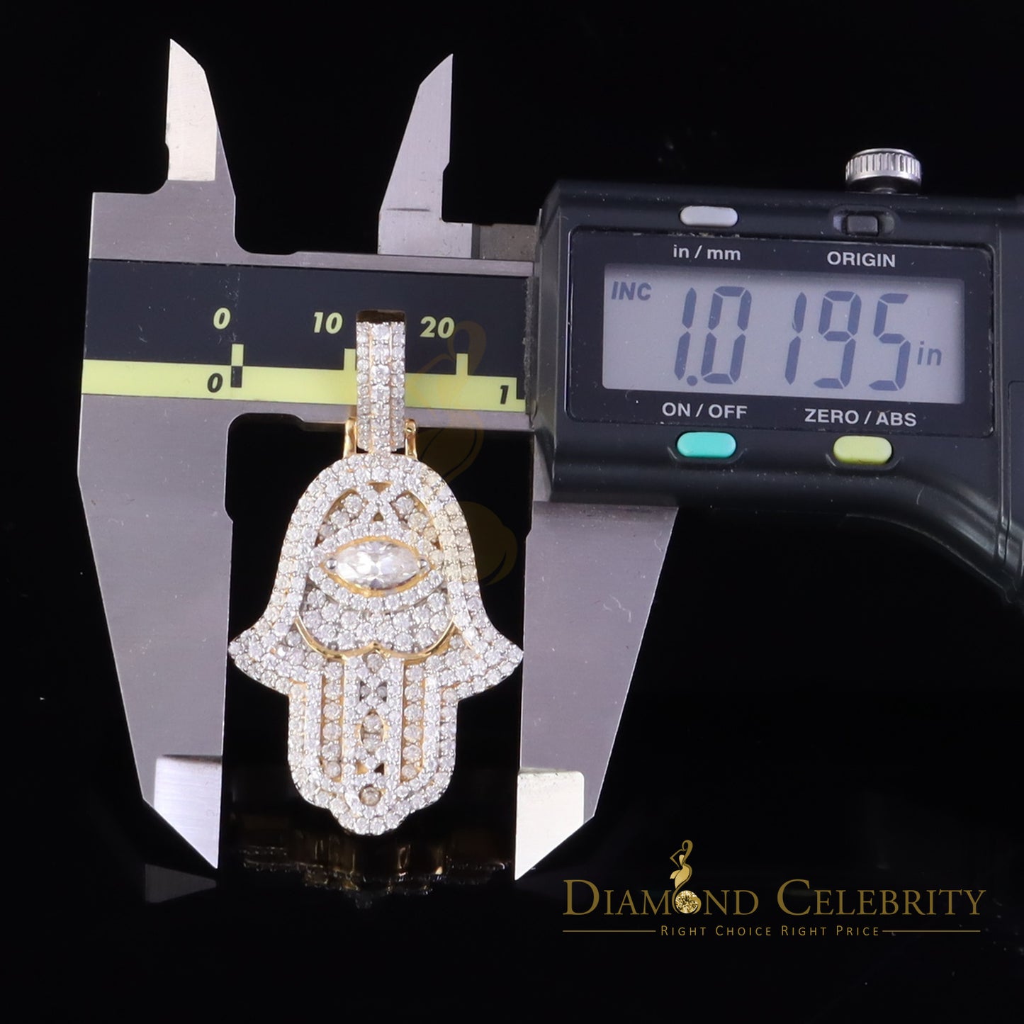 Diamondcelebritees 3.00ct Moissanite VVS D Baguette 925 Silver Yellow Hamsa Pendant For Women's