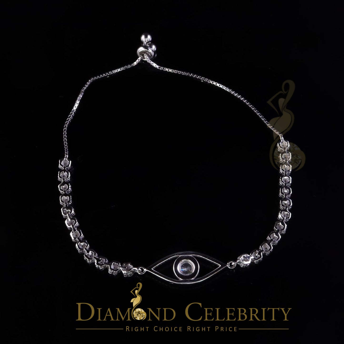 Diamondcelebritees White 925 Silver Eye Shape Bracelet Cubic Zirconia Adjustable Size 7 Inches