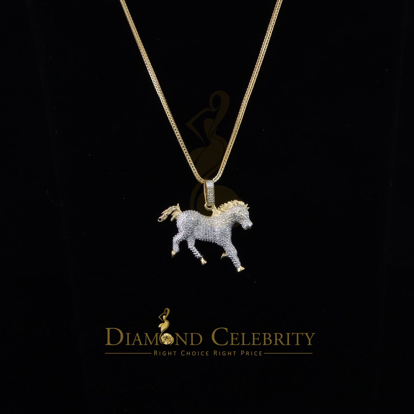 DiamondCelebritees Real 0.33ct Diamond 925 Sterling Silver HORSE Yellow Charm Necklace Pendant