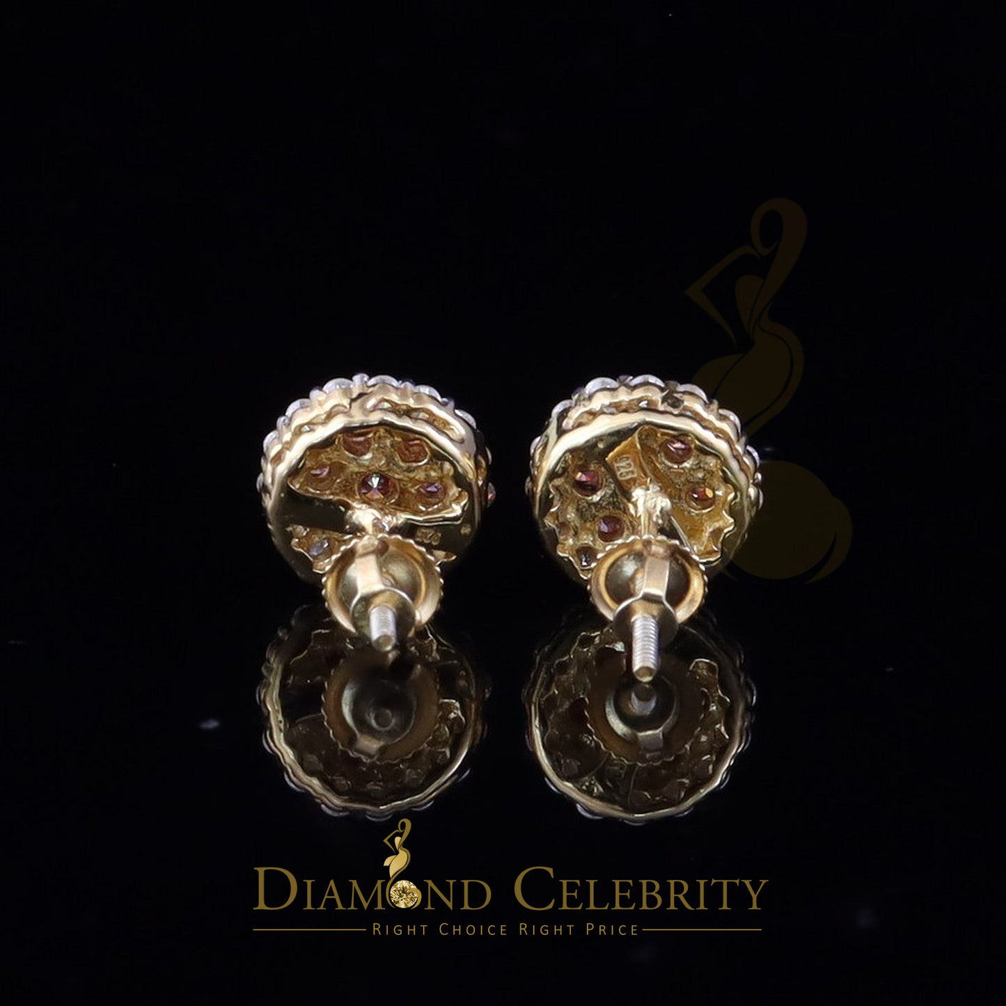 DiamondCelebritees Men's/Women's 925 Silver Yellow 1.33ct VVS D Pink Moissanite Round Stud Earrings