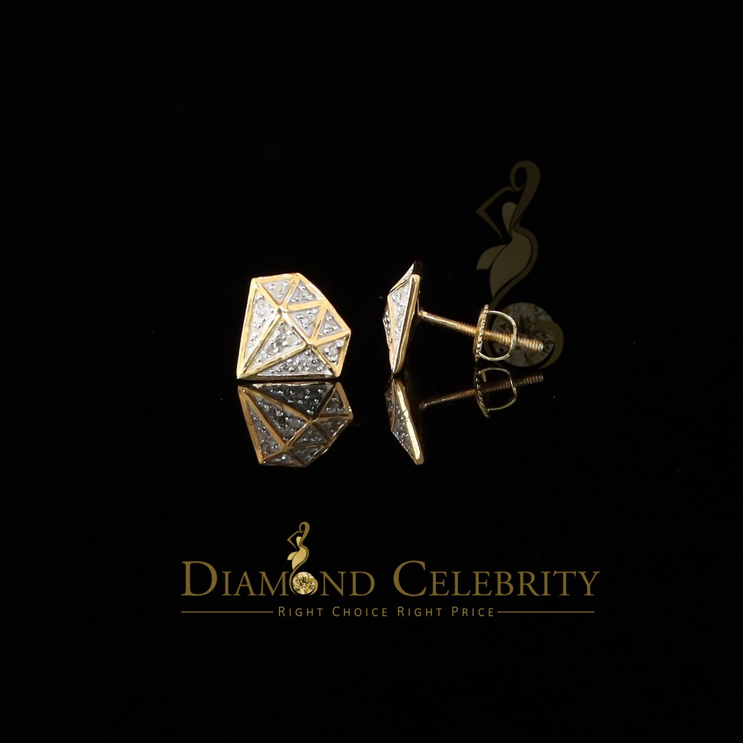 DiamondCelebritees 925 Sterling Silver Diamond 0.10ct Yellow For Men's/Womens Hip Hop Stud Earring