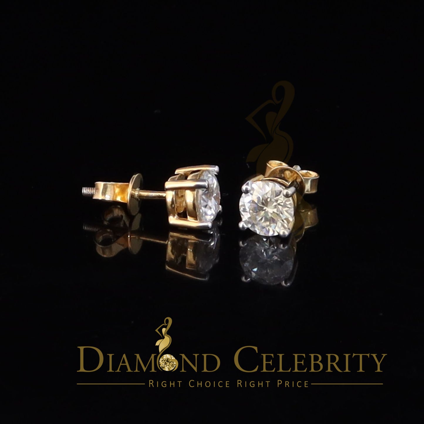 DiamondCelebritees Mens/Women Stud Yellow 925 Silver W/ 2.00ct VVS 'D' Moissanite Stud Earring