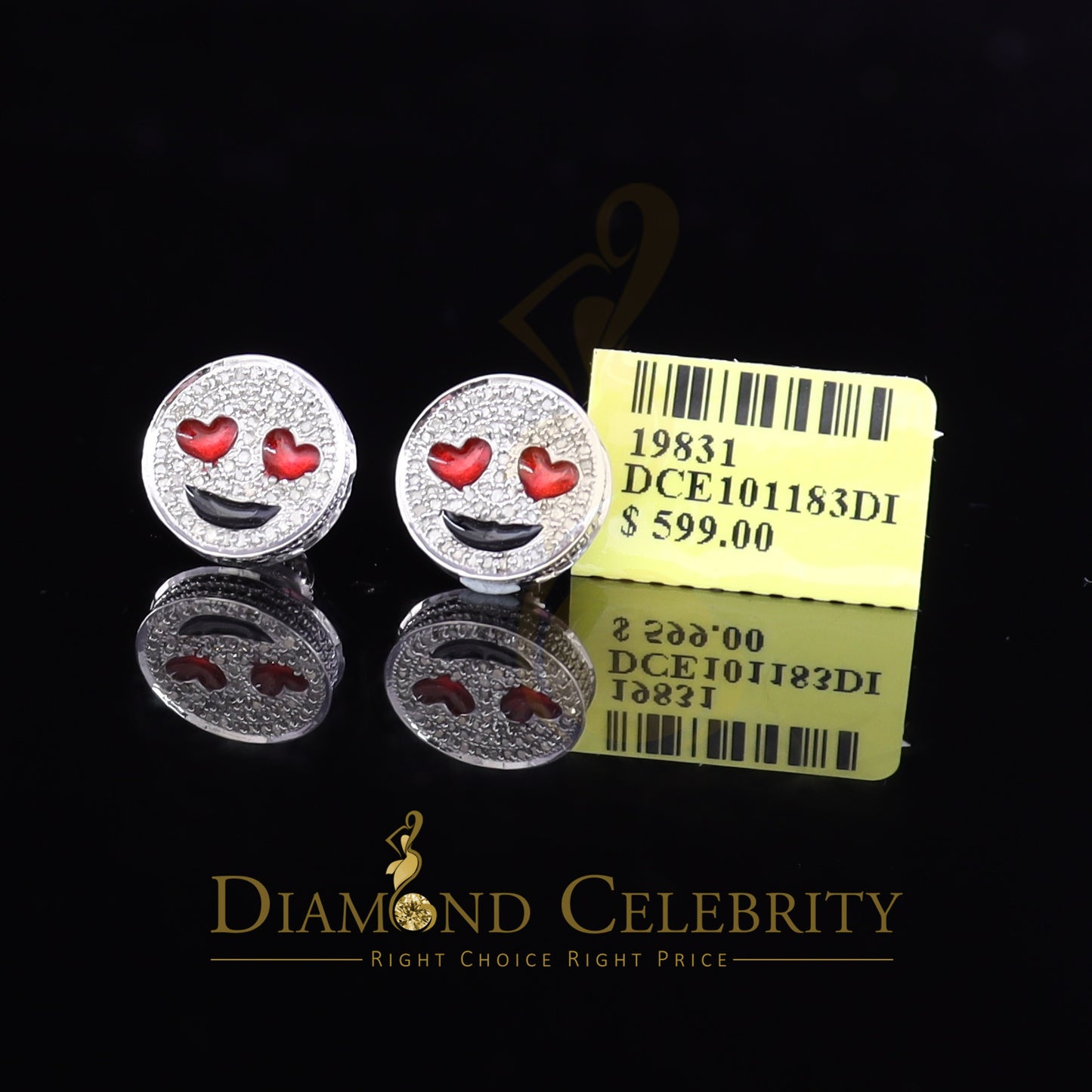 DiamondCelebritees 925 Sterling White Silver 0.33ct Diamond Women's / Men's Round Emoji Earrings