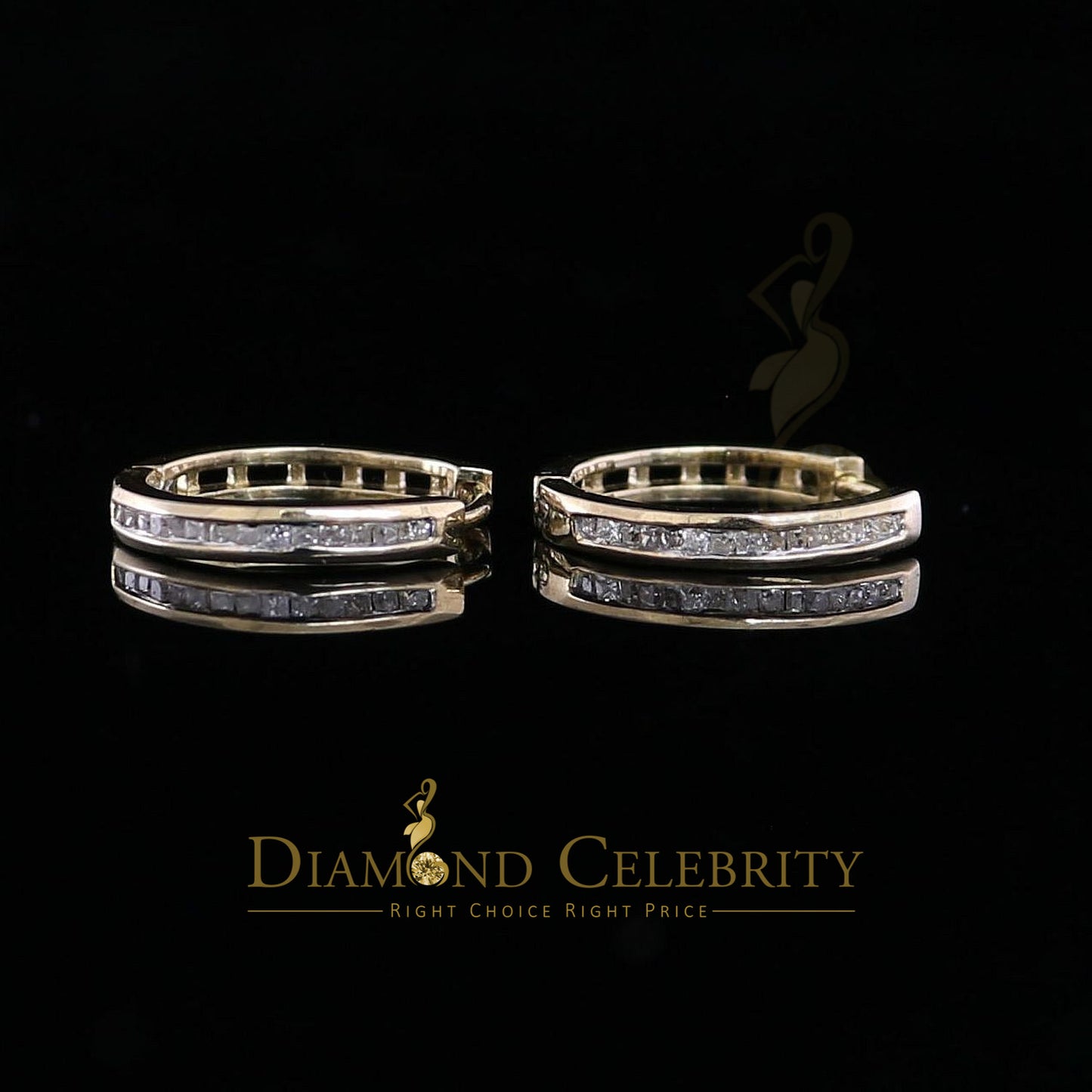 DiamondCelebritees 0.25ct Diamond 925 Sterling Silver Yellow Hoop Stud Earrings For Men's / Women's