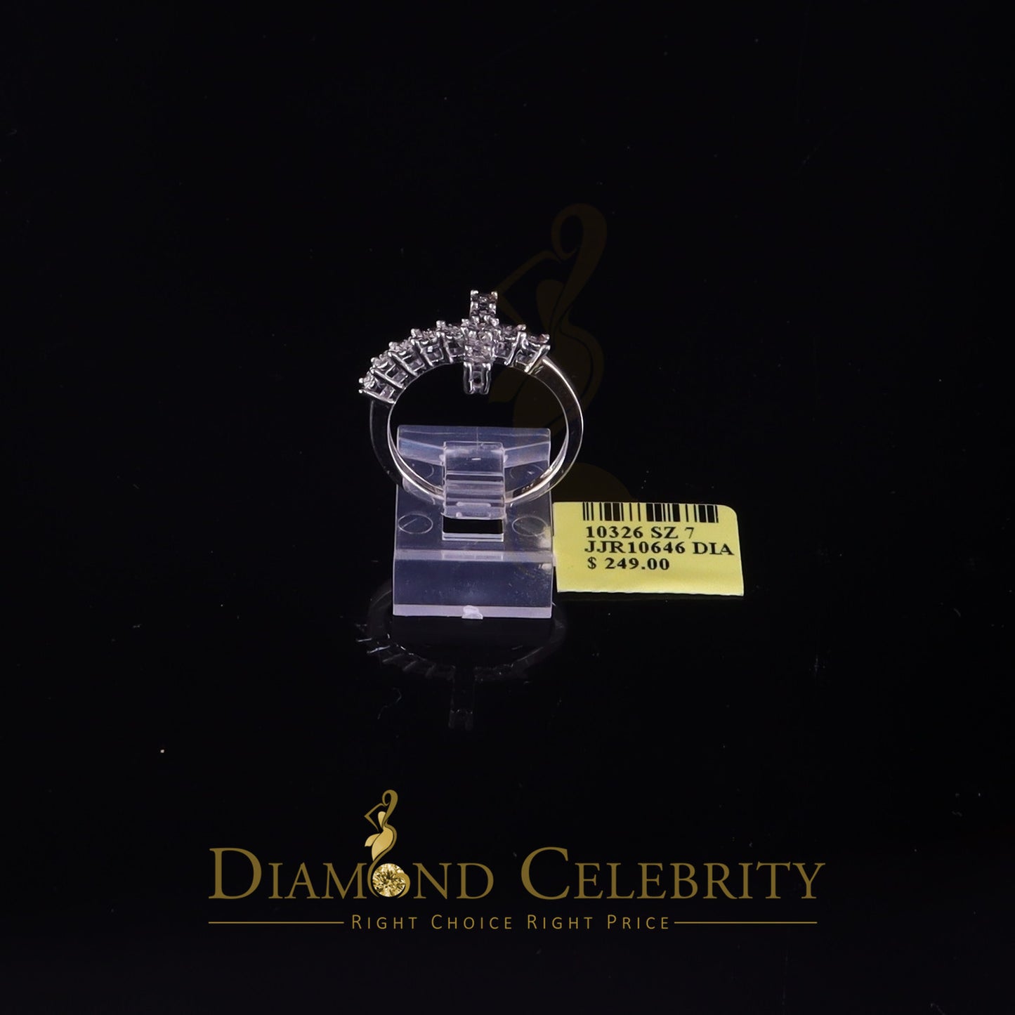 DiamondCelebritees 0.05ct Real Diamond 925 Sterling White Silver Sideways Cross Womens Ring Size 7