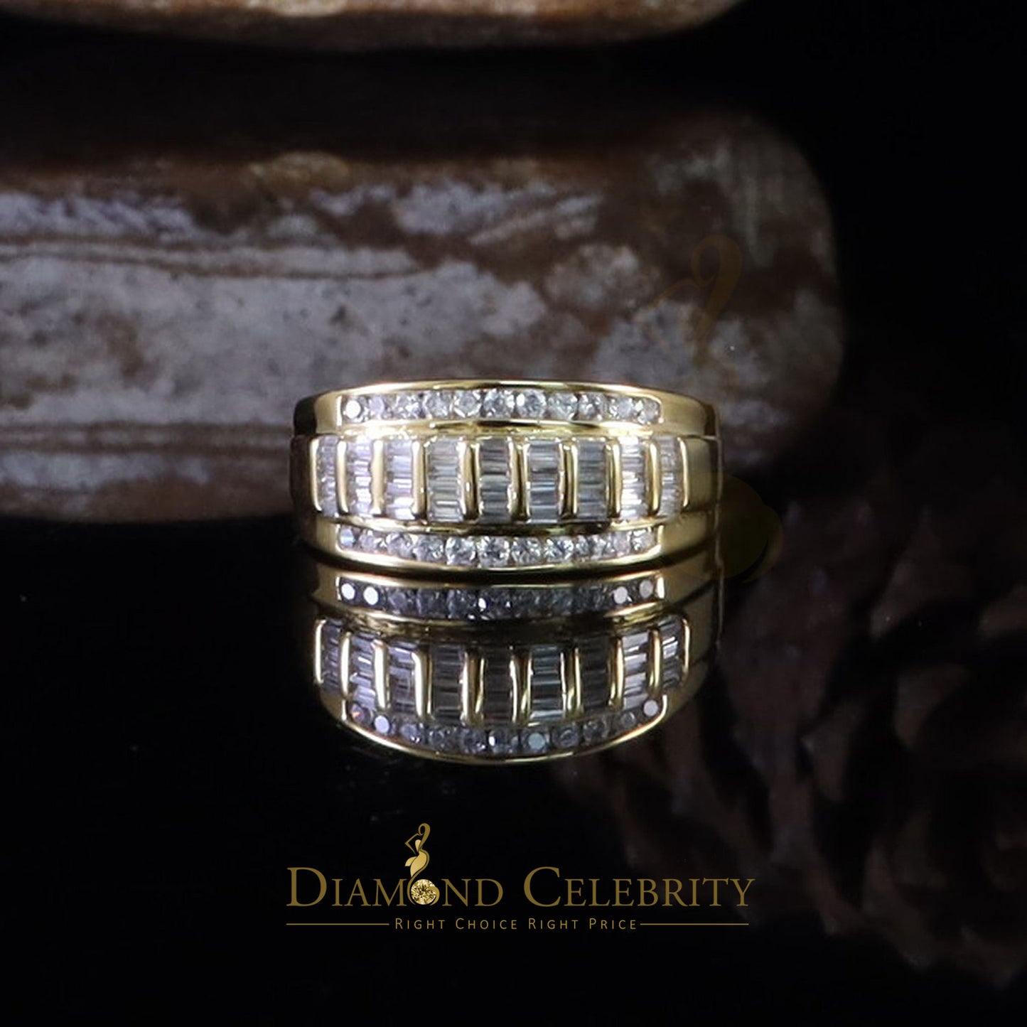 DiamondCelebritees 925 Yellow 1.75ct Cubic Zirconia Silver Men's Adjustable Ring From SZ 9 to 11