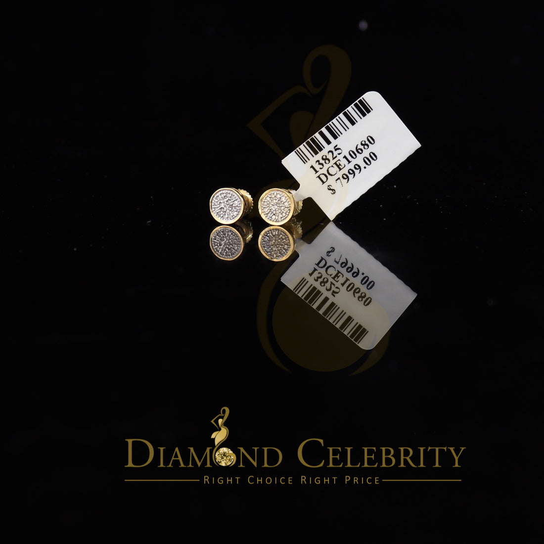DiamondCelebriteesMen's 10K Real Yellow Gold with Real 0.05ct Diamond Round Stud Earring for Women