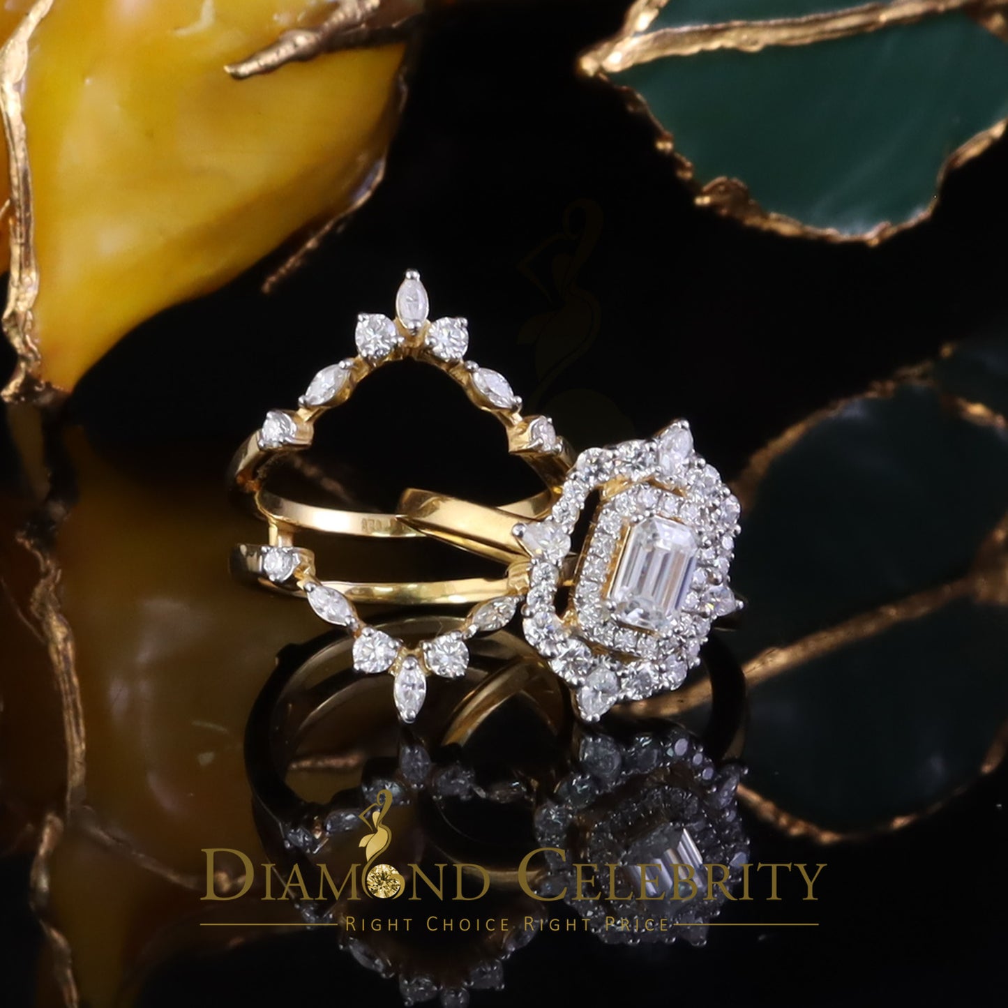 DiamondCelebritees 2.00ct Moissanite Marquise Yellow Radiant Round Cut 925 Silver Women Ring Sz 7