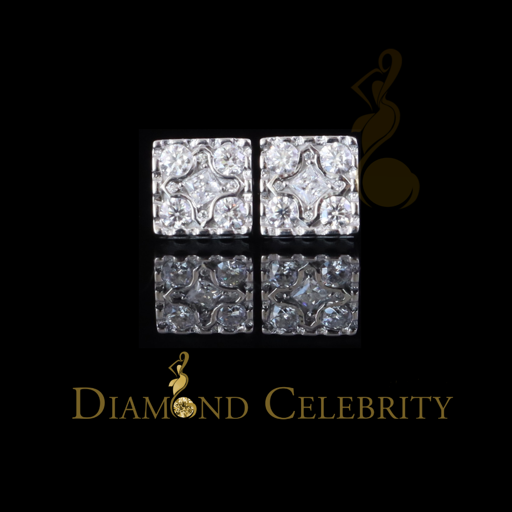 Diamondcelebritees White 925 Silver 1.00ct VVS 'D' Moissanite Square Stud Earring Men's/Womens
