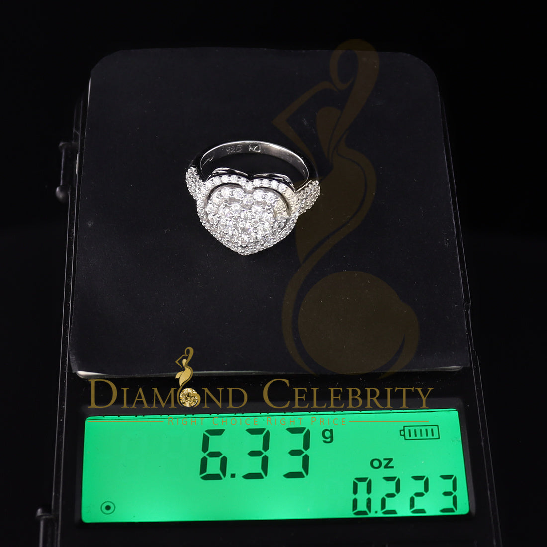 DiamondCelebritees 925 Sterling White Silver 2.89ct Cubic Zirconia Heart Engagement Women Ring SZ 8