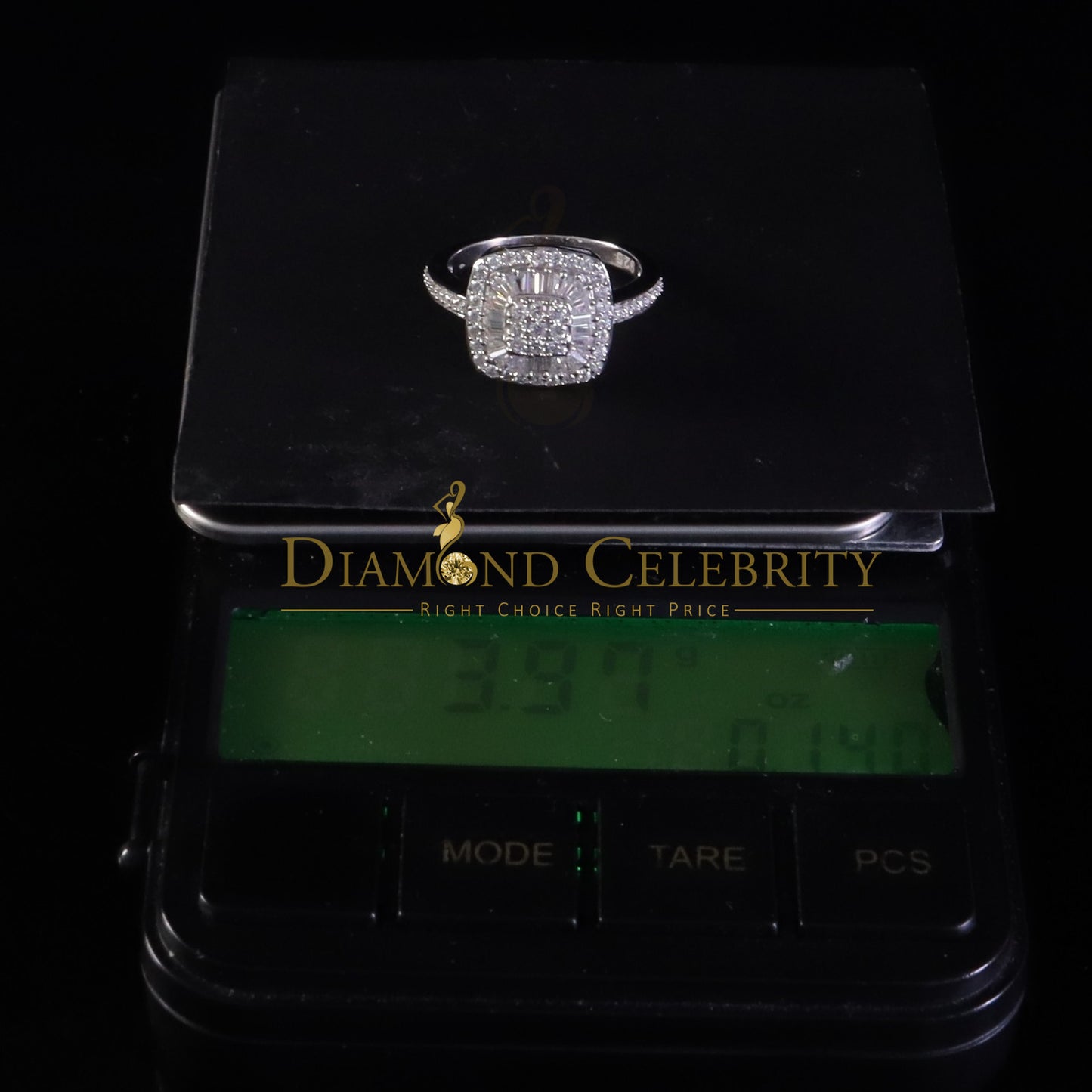 DiamondCelebritees Square 925 White Silver 1.00ct VVS 'D' Baguette Moissanite Rings Womens Size 7