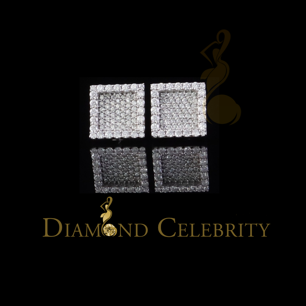 Diamondcelebritees 1.00ct White 925 Silver VVS 'D' Moissanite Square Stud Earring Men's/Womens