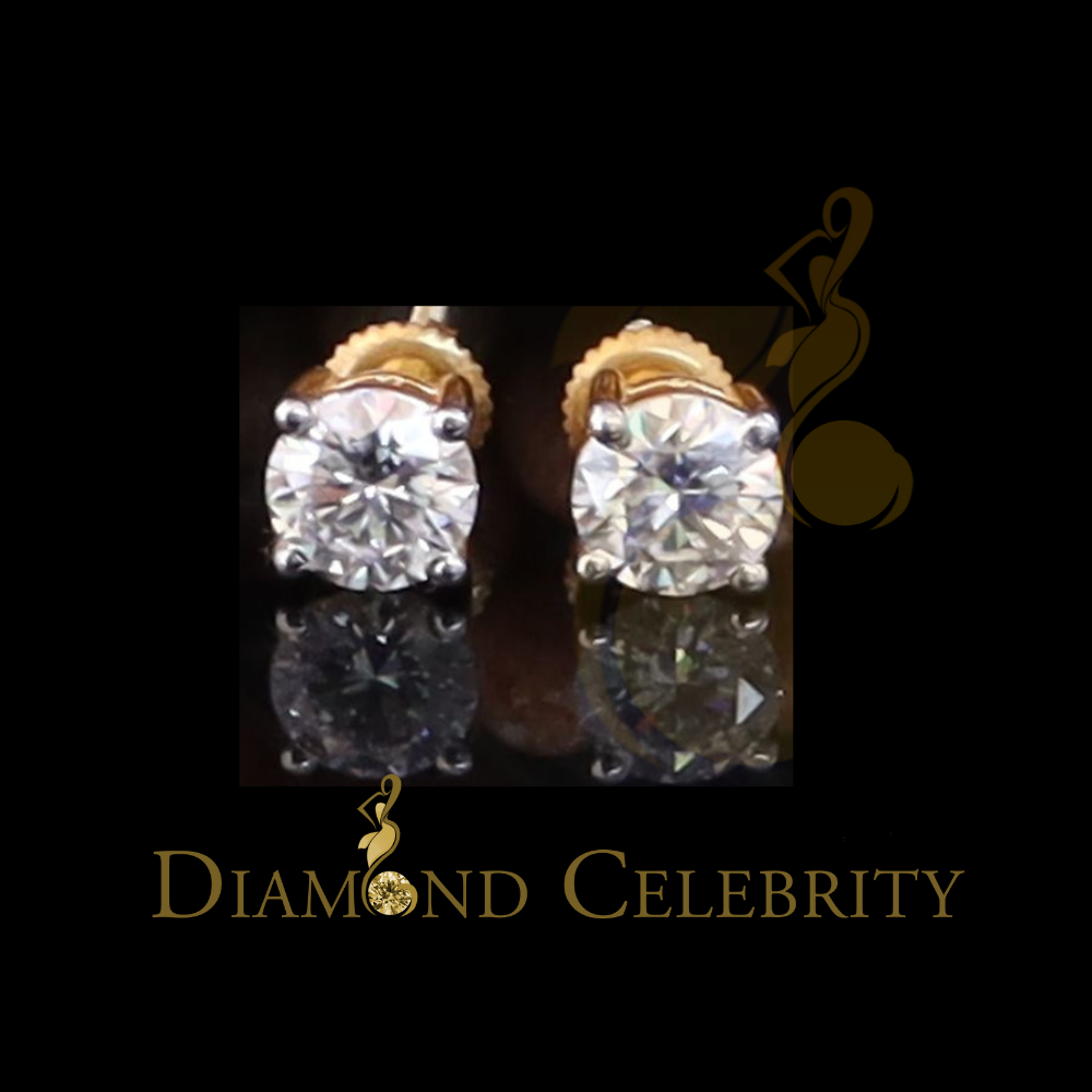 DiamondCelebritees 1.00ct VVS 'D' Moissanite Men's/Womens Silver Yellow Round Stone Stud Earrings