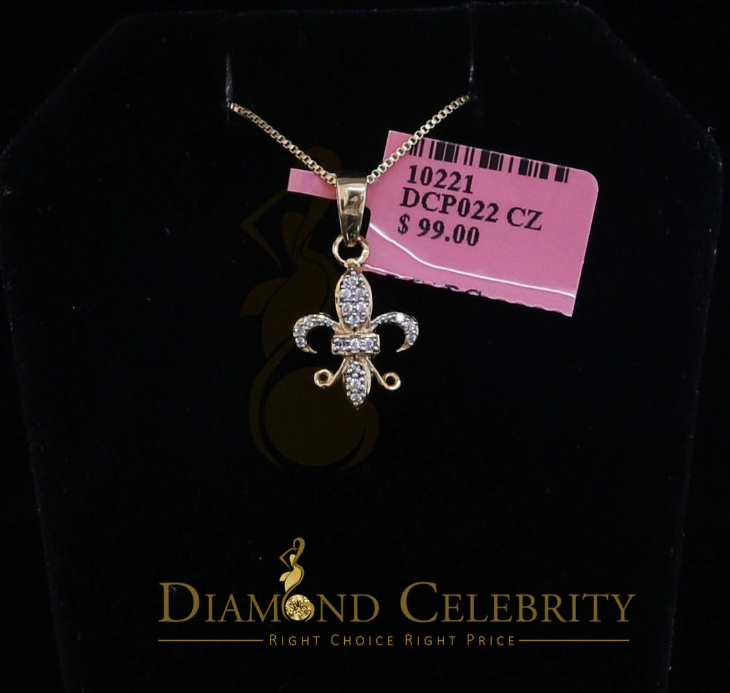 DiamondCelebritees Promise Yellow Sterling Silver Fleur de Lis Pendant with 0.17ct Cubic Zirconia