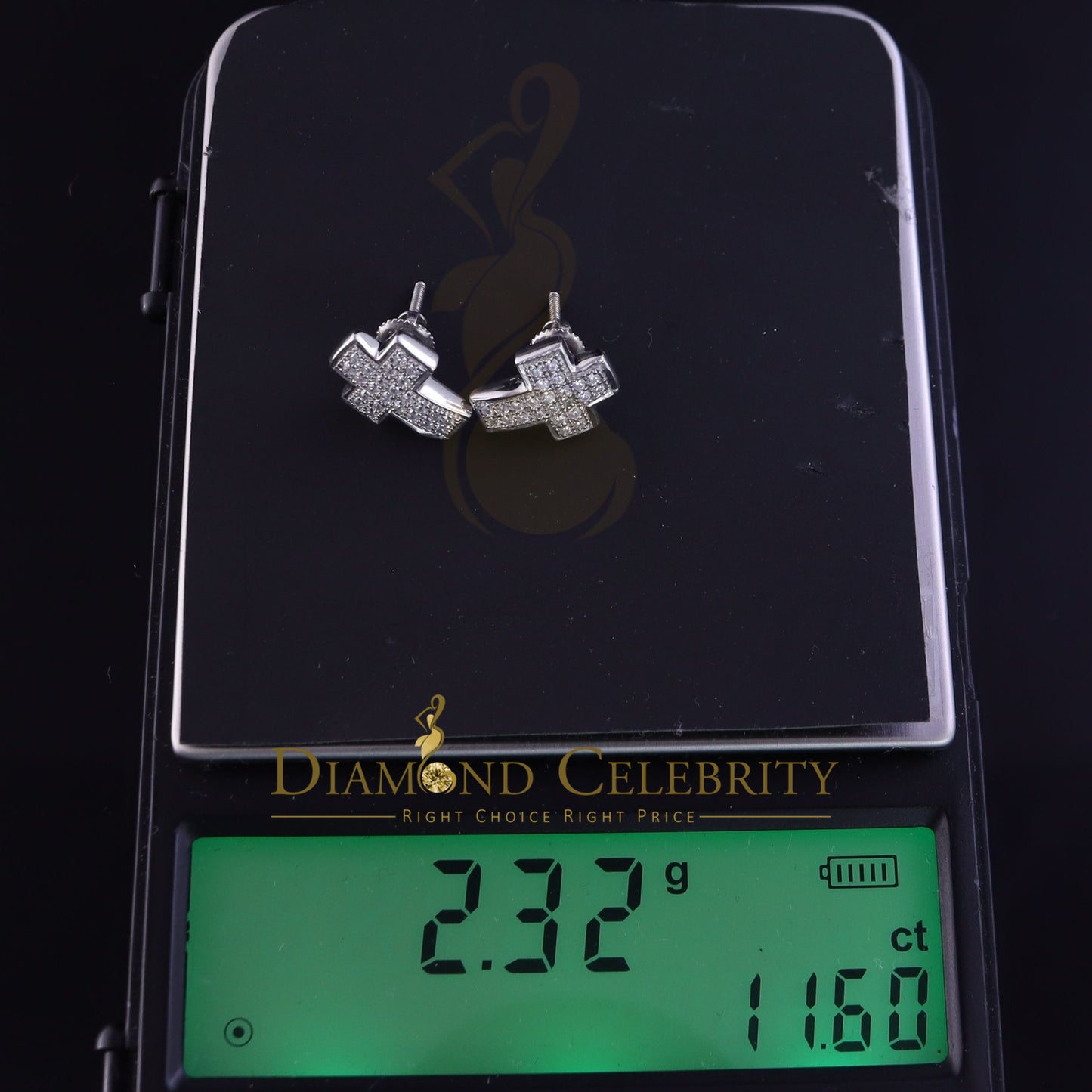 DiamondCelebritees 0.48ct Cubic Zirconia 925 White Sterling Silver Hip Hop Cross Women's Earrings