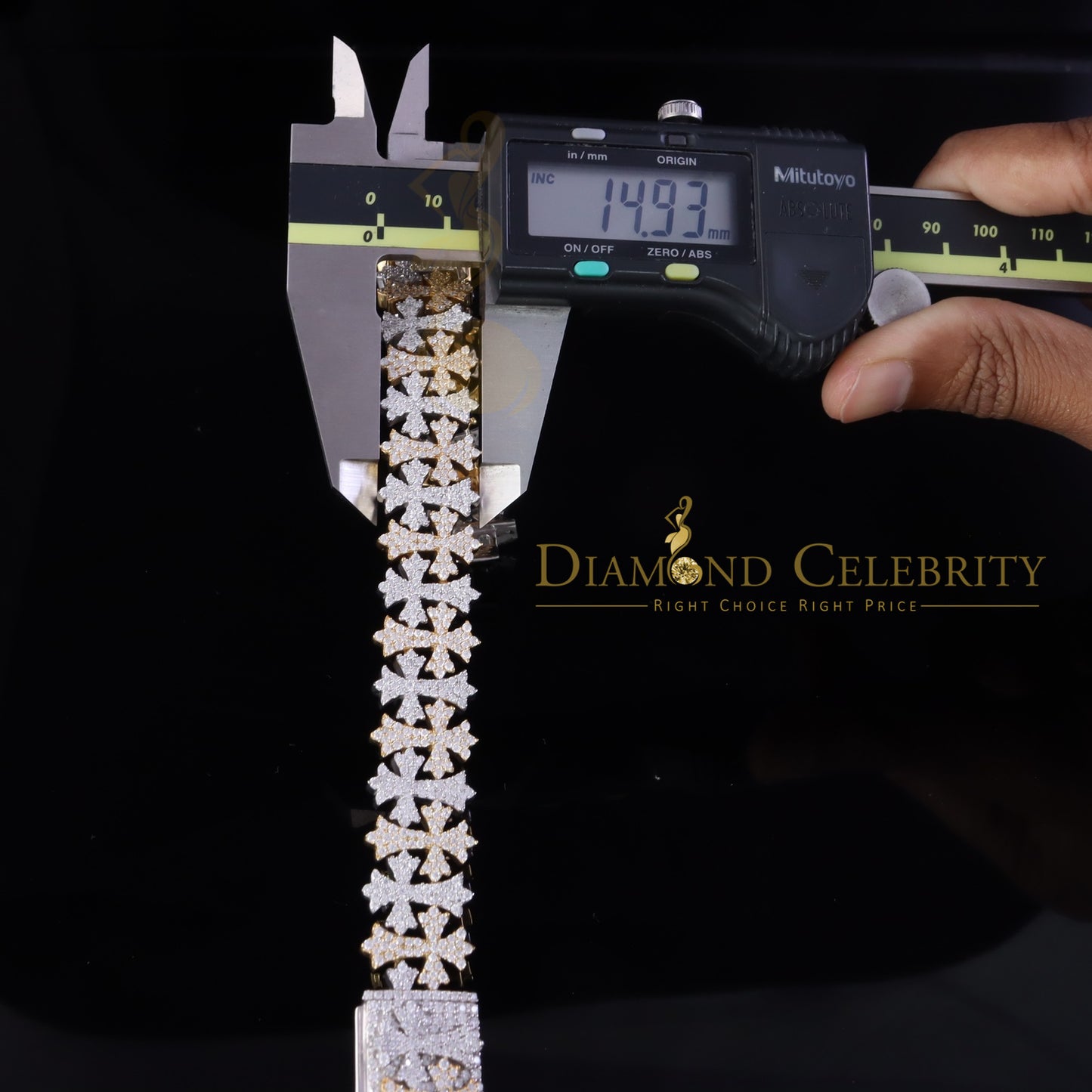 Diamondcelebritees 9.00ct Silver White Cross 925 Moissanite Coptic Cross Bracelet 8 Inch Mens/Women