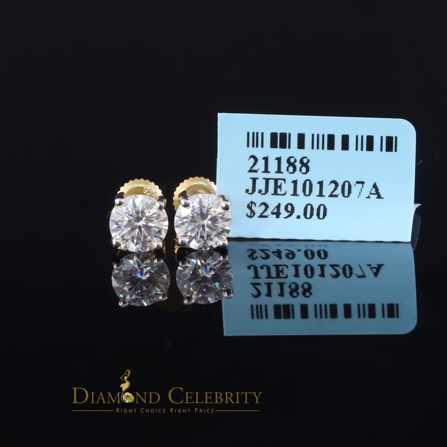 DiamondCelebritees 1.25ct VVS 'D' Moissanite Men's/Womens 925 Silver Yellow Round Stud Earrings