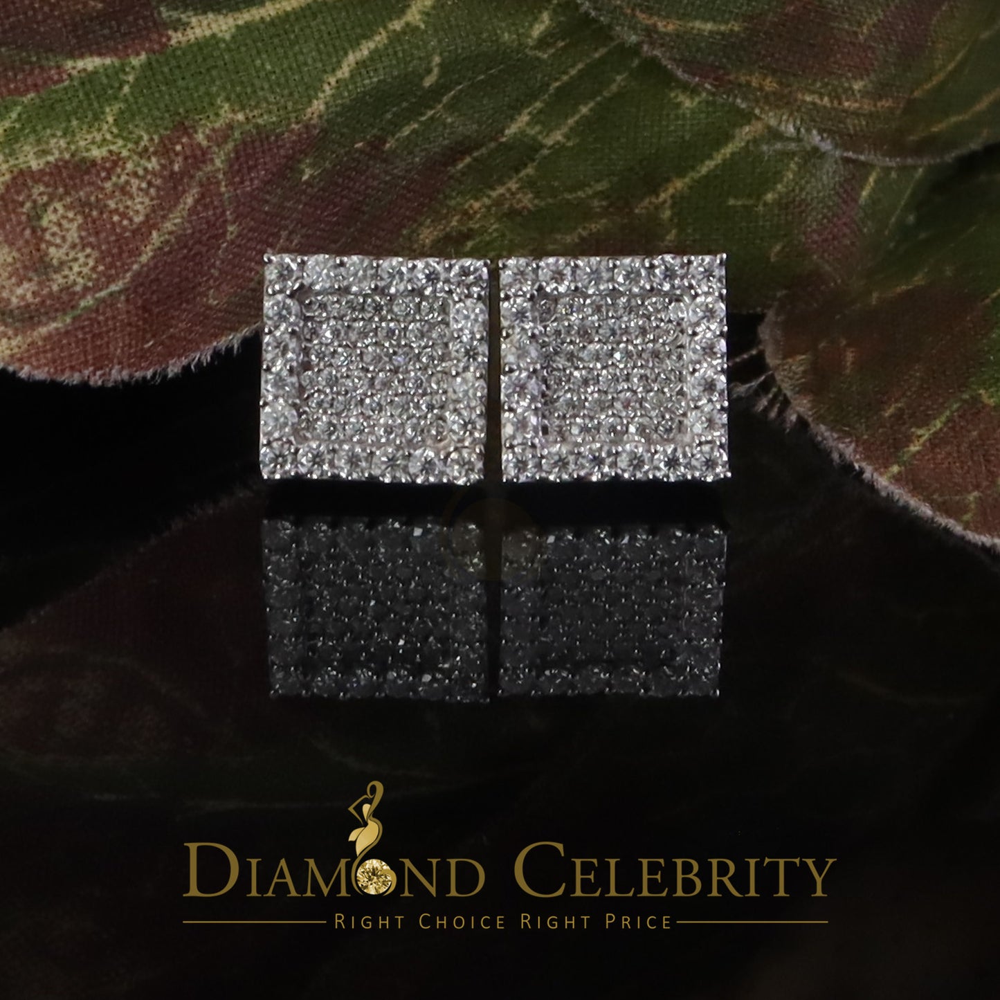 Diamondcelebritees 925 White Silver 0.80ct VVS 'D' Moissanite Square Stud Earring Men's/Womens