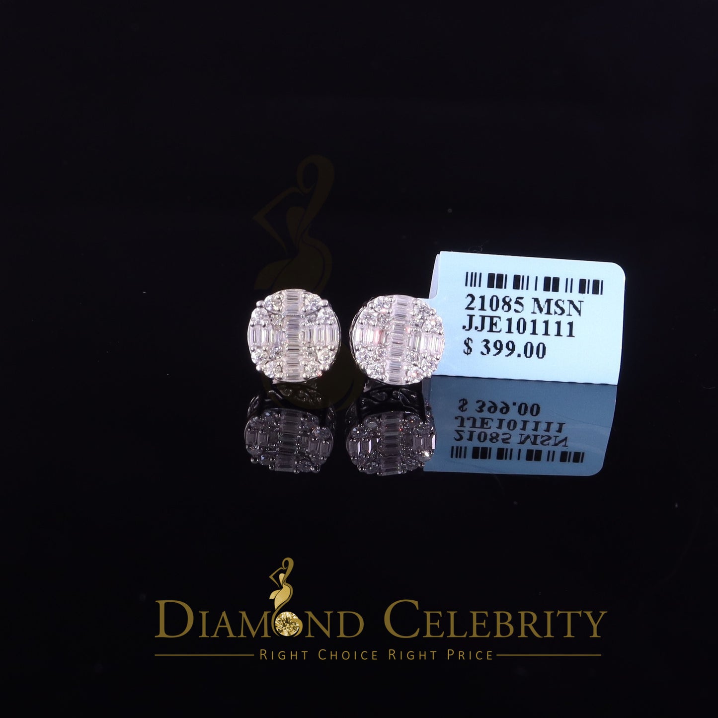 Diamondcelebritees Mens/Womens 925 Silver White 1.50ct VVS 'D' Moissanite Stud Round Earring