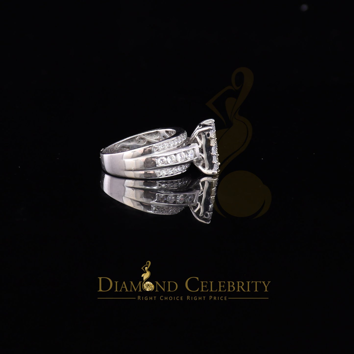 DiamondCelebritees 925 Silver White 3.80ct Cubic Zirconia Cinderella Engagement Women's Ring SZ 8