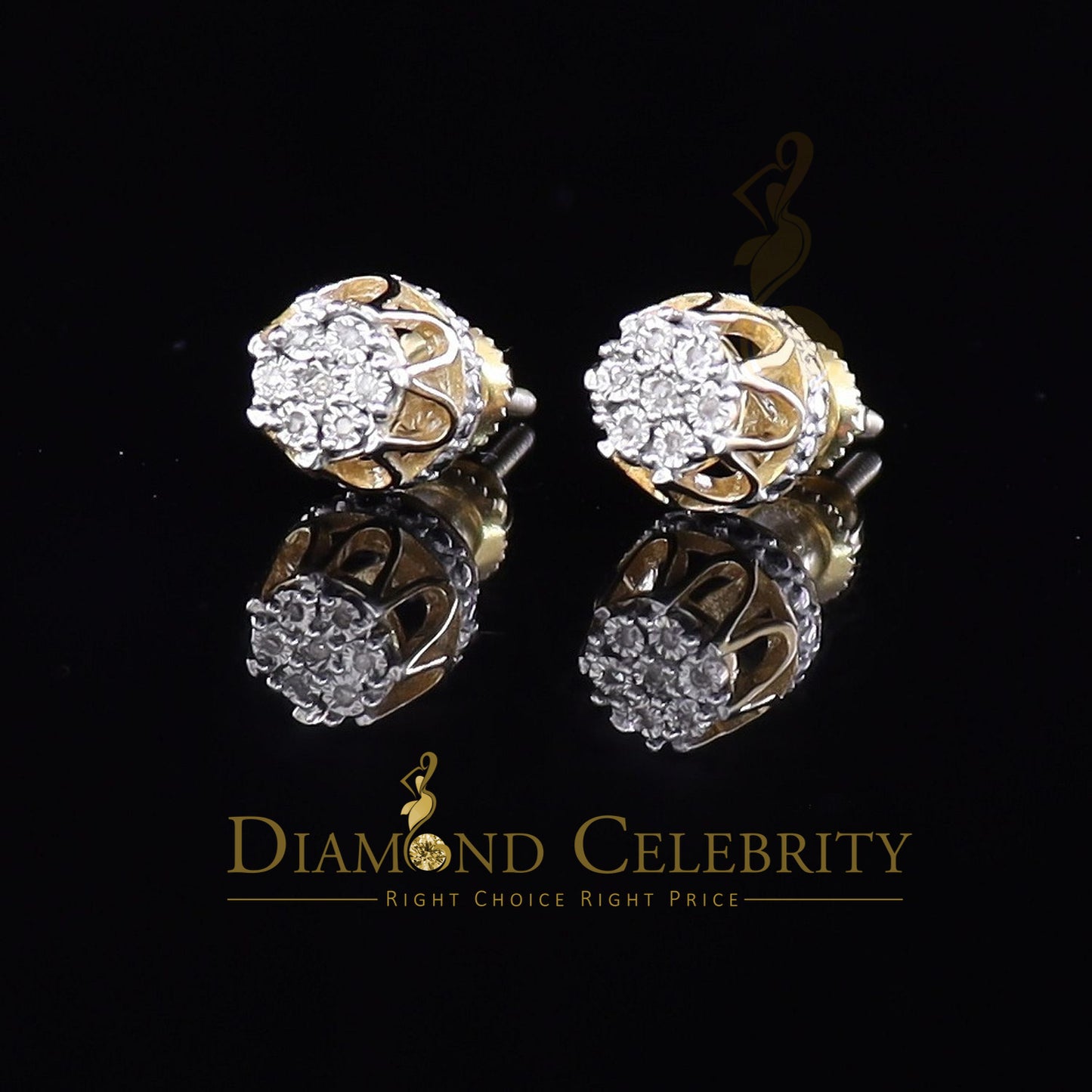 DiamondCelebritees 925 Sterling Silver Yellow 0.05ct Diamond For Men's & Women's Floral Earrings
