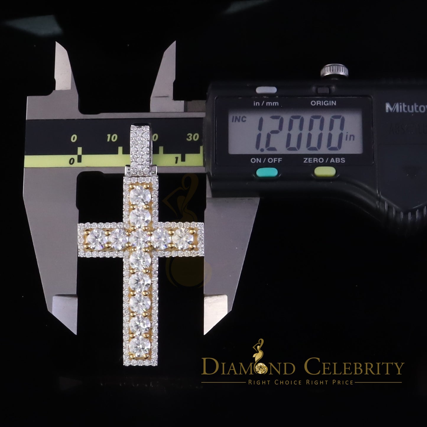 Diamondcelebritees White 2 tone Silver Men & Women 7.50ct VVS D Moissanite Charm Cross 2.00"Pendant