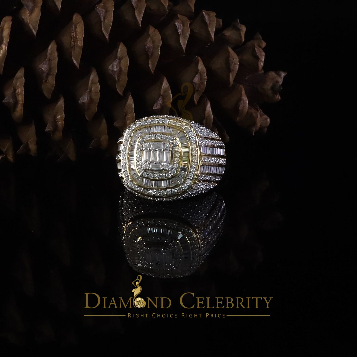 DiamondCelebritees Men's 925 Sterling Silver 5.50ct VVS 'D' Moissanite Yellow Round Rings Size 10