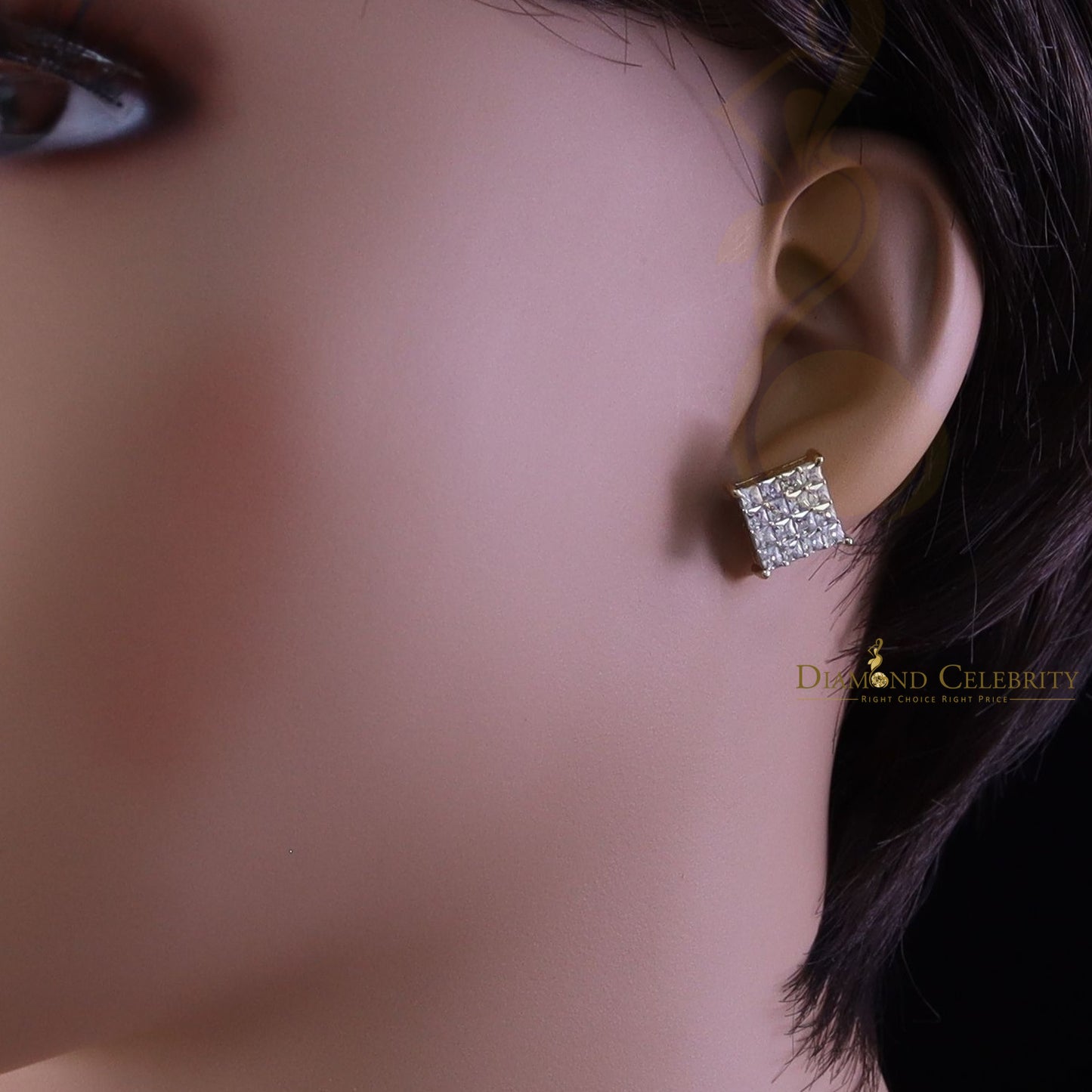 DiamondCelebritees 925 Yellow Silver 2.88ct Cubic Zirconia Women's & Men's Hip Hop Square Earrings