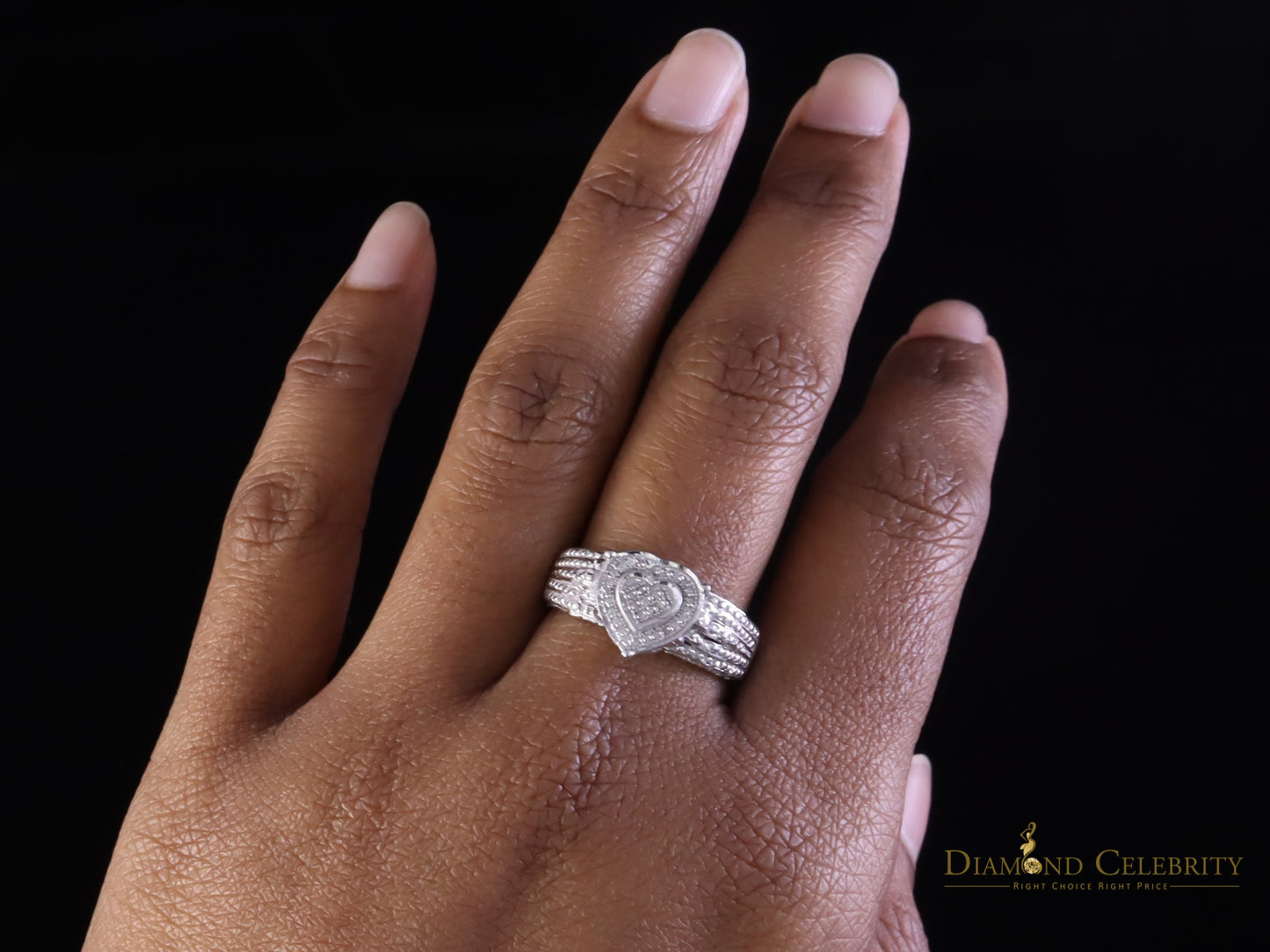 DiamondCelebritees Real Diamond 0.10ct White 925 Sterling Silver Womens Engagement Heart Ring SZ 7