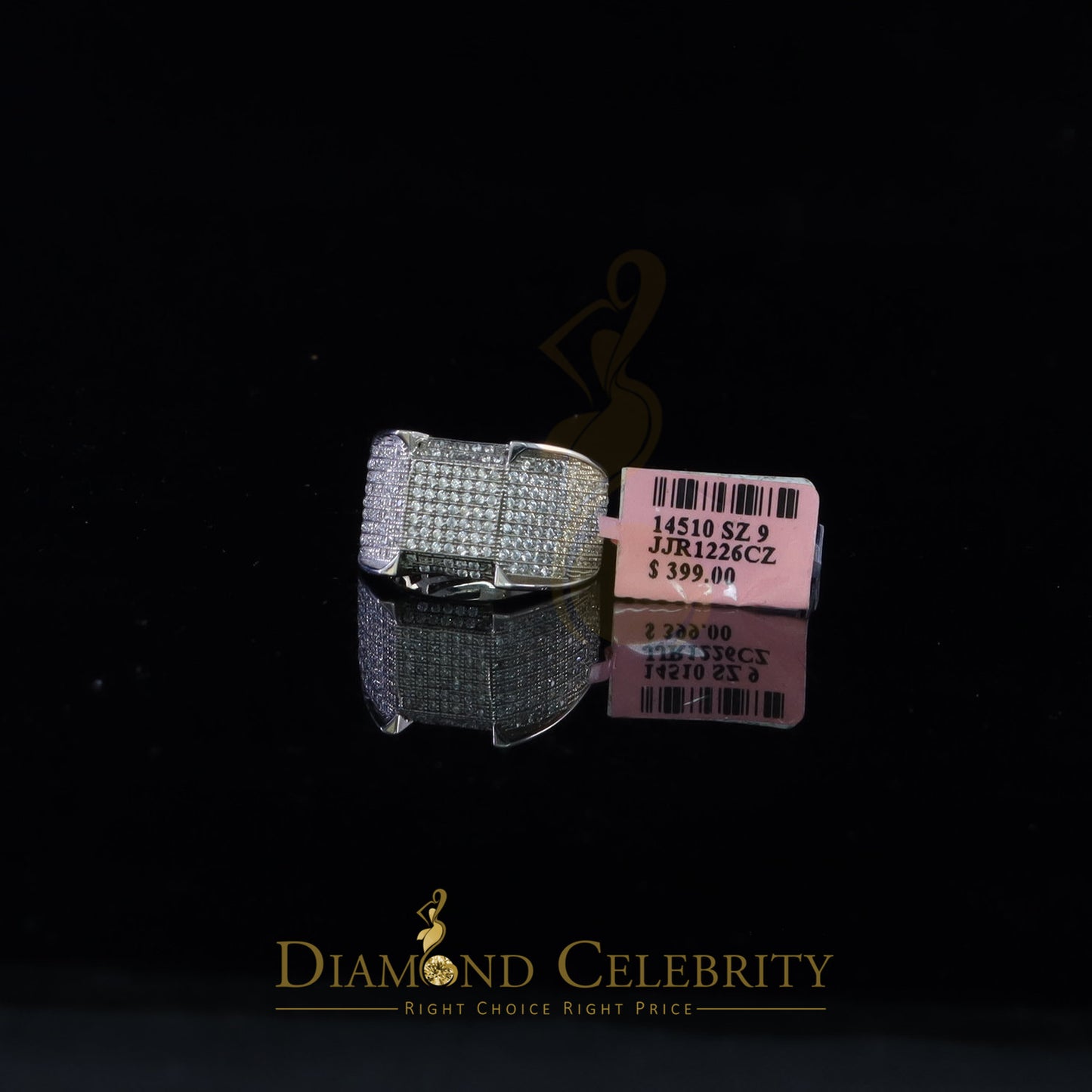DiamondCelebritees Sterling 925 White Silver 3.20ct Square Cubic Zirconia Men Ring Size 10