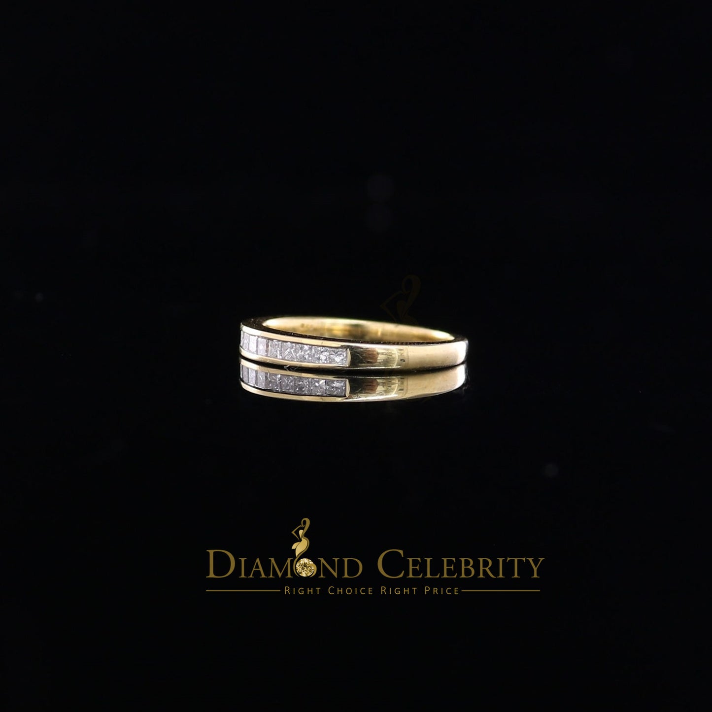 DiamondCelebritees Real 14 kt Yellow Gold with 0.25CT Real Diamond BUGGET BAND Shape Ring Size 6.5