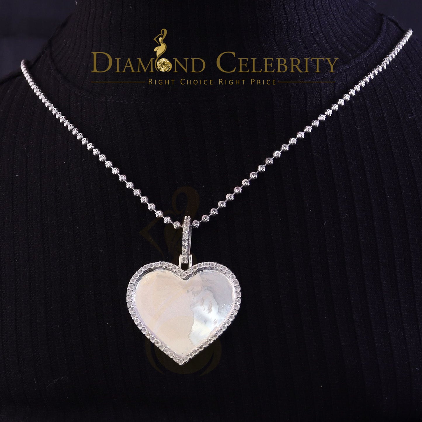 DiamondCelebritees Real 0.33ct Diamond 925 Sterling Silver "1.50" Heart PICTURE Charm White Pendant