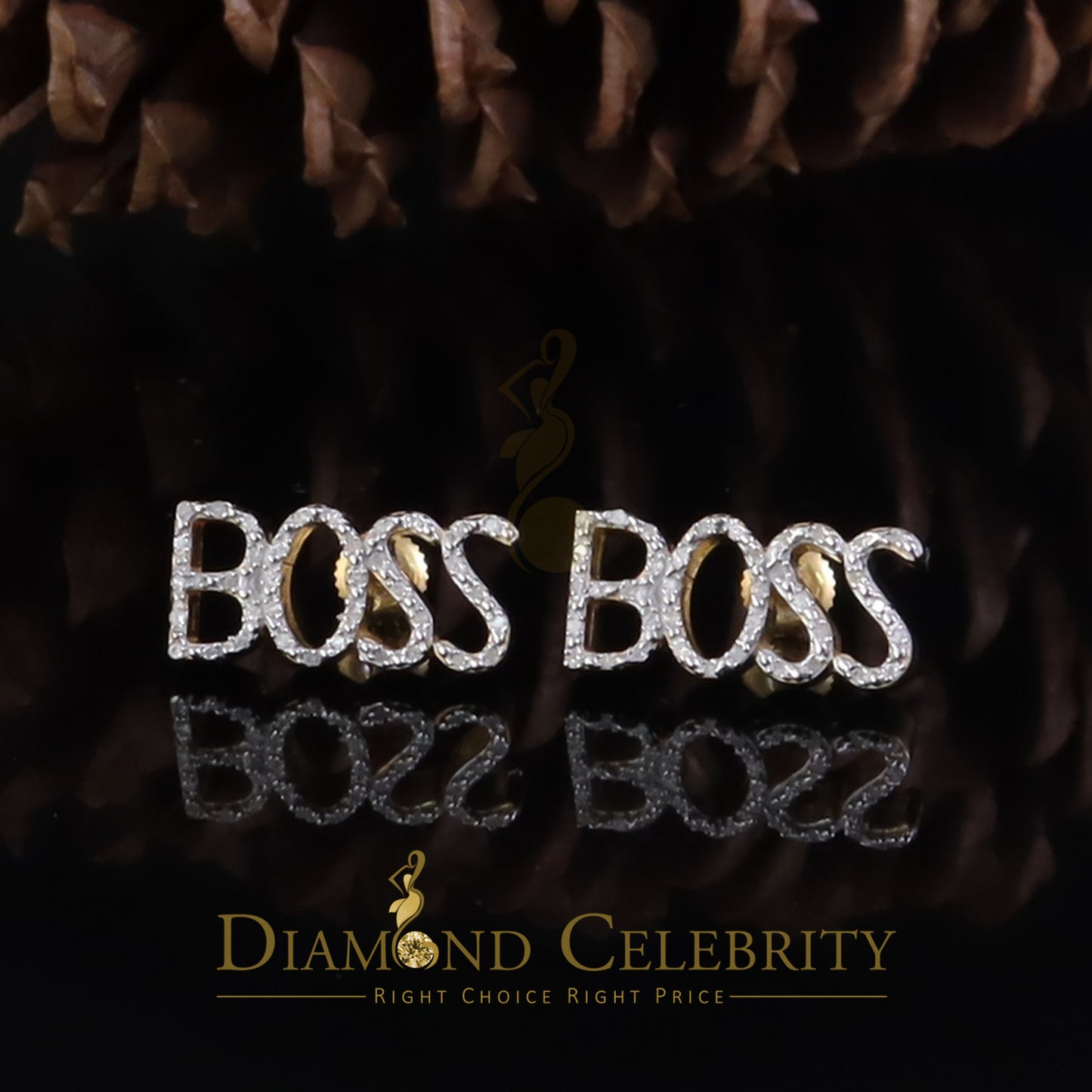 DiamondCelebritees 925 Sterling Silver Yellow Natural BOSS Women's 0.20 Ct Diamonds Stud Earrings